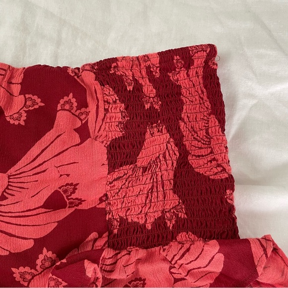 Free People LARGE Ruffled shorts tropical flower orange red flowy summer - Picture 3 of 6